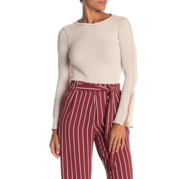 Elodie Waffle Knit Zipper Cuff Long Sleeve Tee - Picture 1 of 6